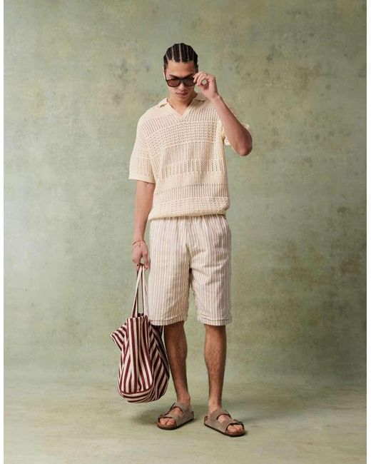 ASOS Green Relaxed Crochet Knitted Notch Neck Polo for men