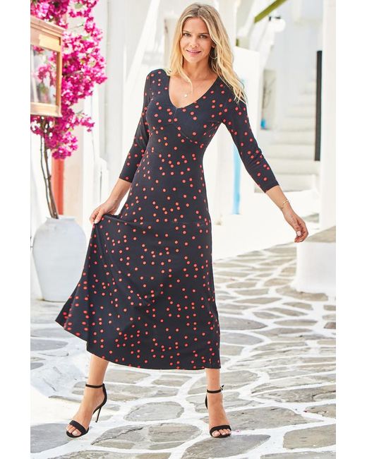 Sosandar White Spot Print Jersey Midi Dress