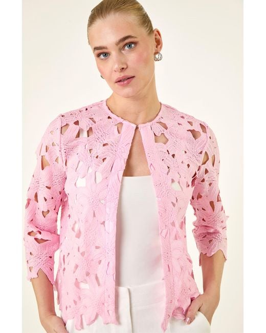 Roman Pink Crochet Lace Jacket