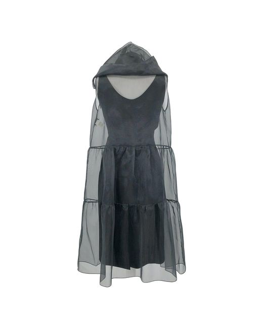 Moschino Blue Shift Dress With Tulle Overlay
