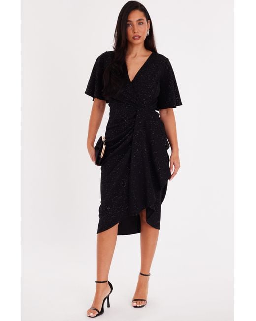 Quiz Black Glitter Ruched Midi Dress
