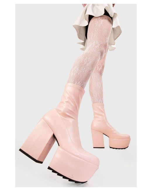 Lamoda Pink Ankle Boots Pretty Please Round Toe Platform Heels With Zipper