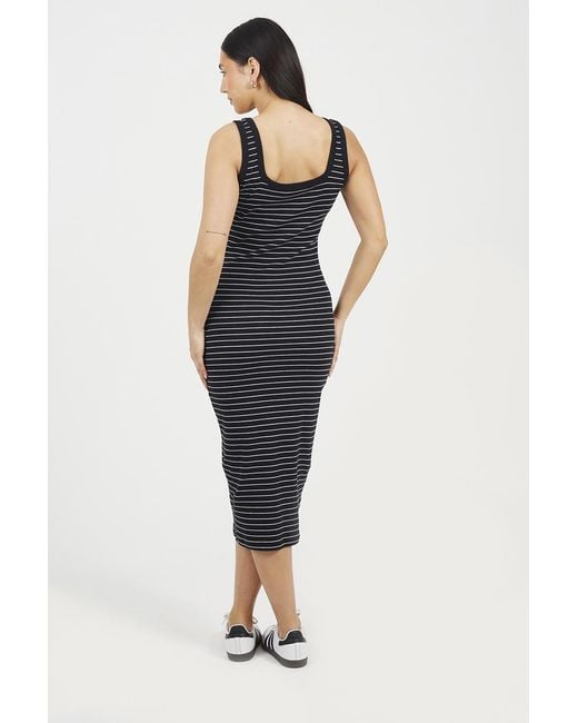Brave Soul Blue Cotton Jersey Scoop Neck Stripe Bodycon Midi Dress