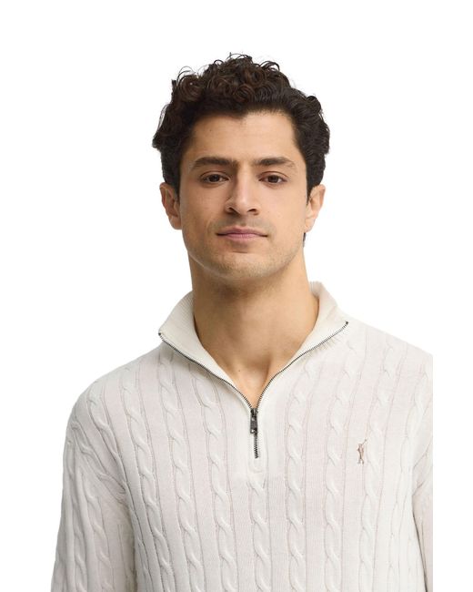 POLO CLUB Natural Zip Neck Cable Knit Sweater Pullover15 for men