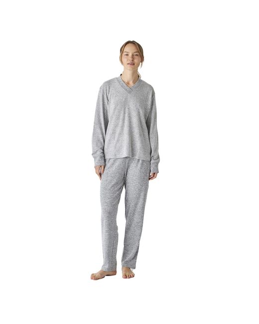 J&j Brothers Gray Jjbep1903 Long Sleeve V-Neck Pajamas