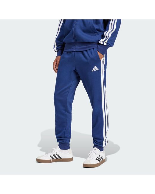 Adidas Blue Essentials 3-Stripes Fleece Pants for men