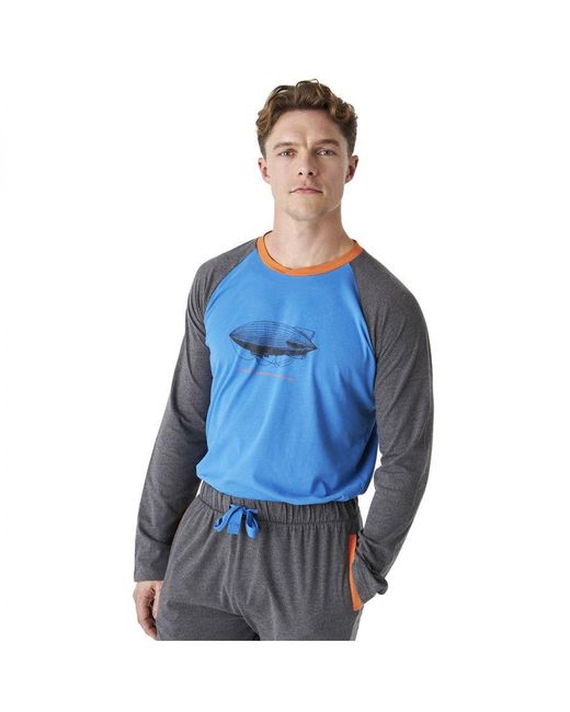 J&j Brothers Blue Cotton Pajamas Long Sleeve Round Neck Jjbep6100 for men