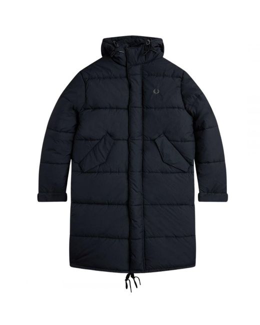Fred Perry Blue Hooded Quilted Parka Jacket for men
