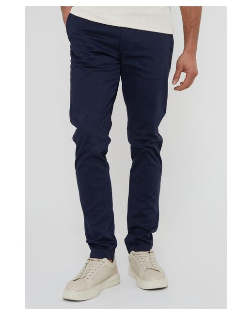Threadbare Blue 'Castello' Cotton Slim Fit Chino Trousers With Stretch for men