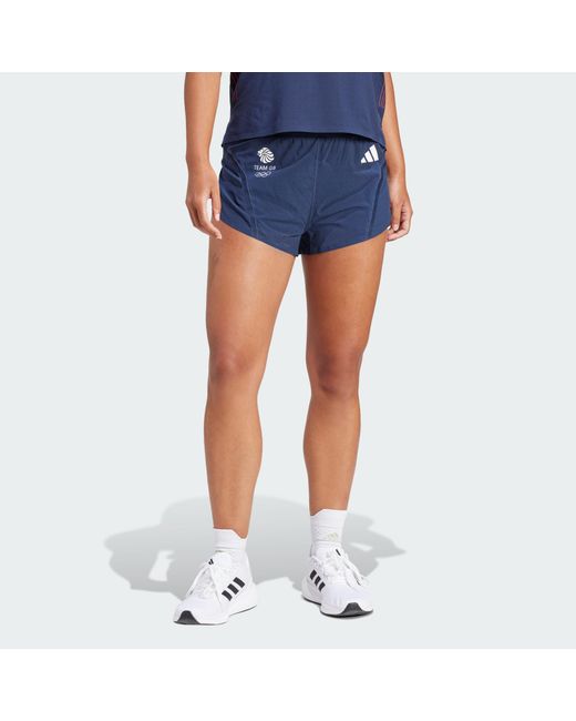 Adidas Originals Blue Team Gb Adizero Running Split Shorts
