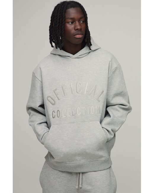 BoohooMAN Gray Heavyweight Embroidered Oversized Hoodie for men