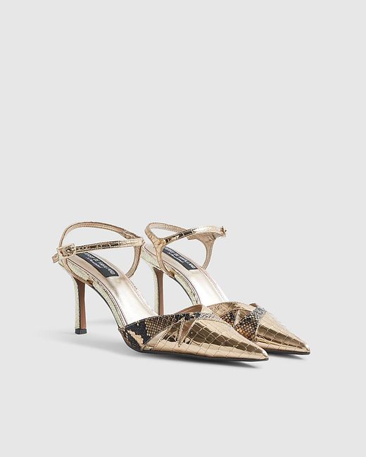 River Island Red Court Shoes Rose Cut Out Heels Pointed Toe