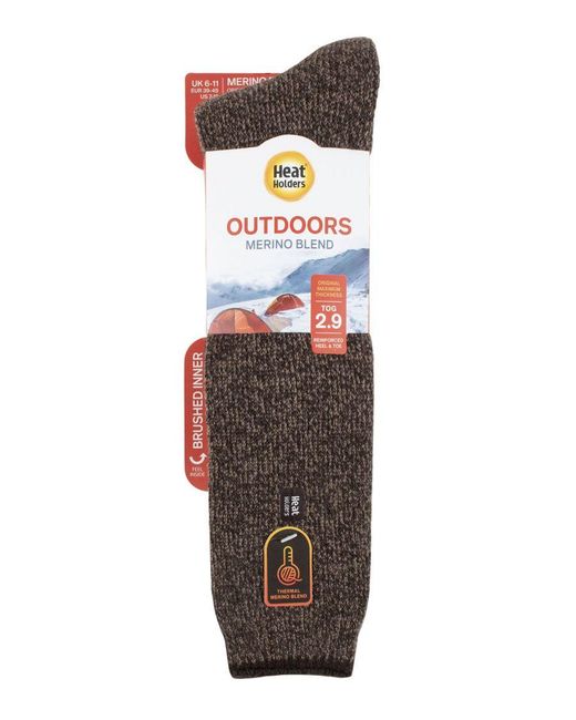 Heat Holders Brown Long Leg Outdoor Merino Wool Thermal Socks With Reinforced Heel And Toe For Winter for men