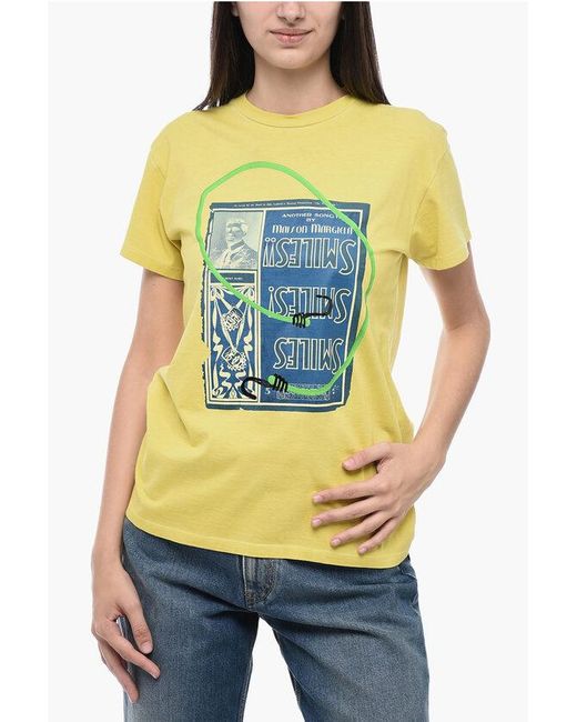 Maison Margiela Mm1 Crew Neck Smiles T-shirt Met Print Van Katoen In Geel in het Gray