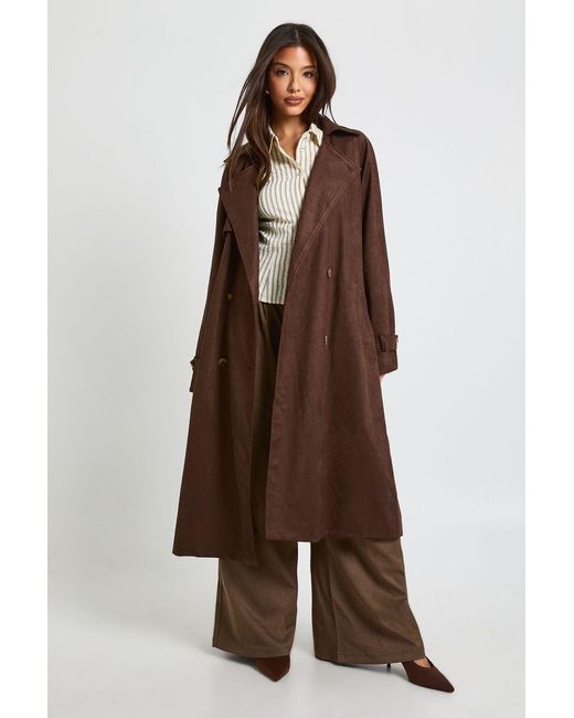 Boohoo Brown Faux Suede Trench Coat