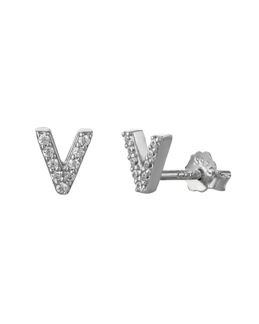 The Jewellery Stockroom Metallic Sterling Cubic Zirconia Initial Stud Earrings