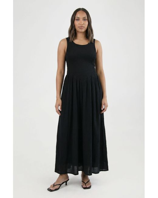 Boohoo Black Maternity Cheesecloth Shirred Skater Maxi Dress
