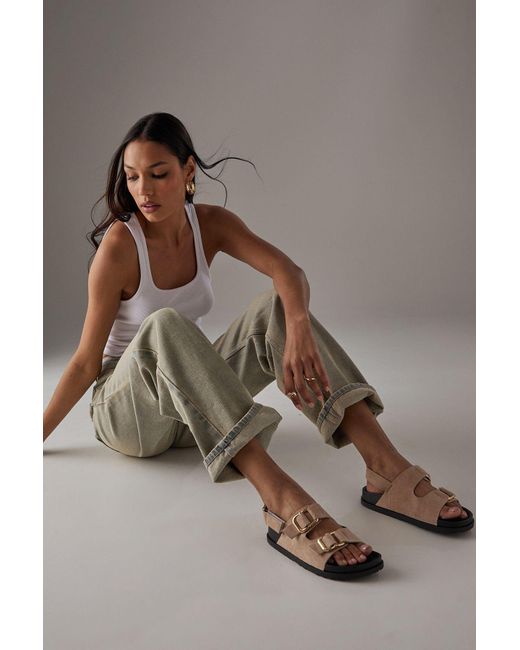 Faith Brown Reid Faux Suede Double Buckle Slingback Footbed Sandals