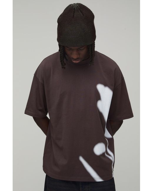 BoohooMAN Brown Poppy Print Oversized T-Shirt for men