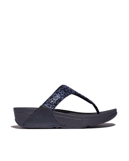Fitflop Blue Women Lulu Crystal-mix Toe-post Sandals Crystal Microfibre Leather, Markdown