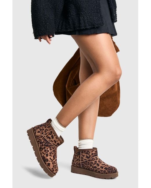 Boohoo Black Leopard Cosy Mini Ankle Boots