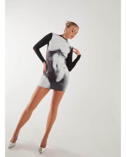 Pink Vanilla White Graphic Silhouette Long Sleeve Dress