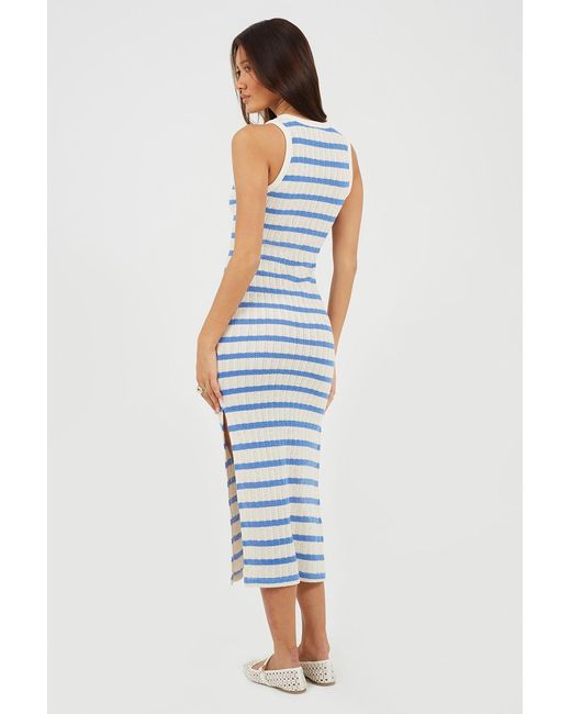 Brave Soul Blue Striped Sleeveless Knit Look Maxi Dress