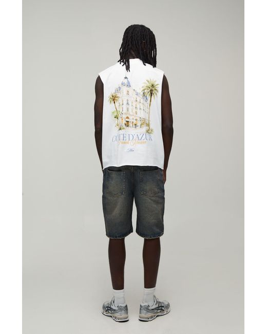BoohooMAN Black Oversized Boxy French Riviera Print Tank Cotton for men