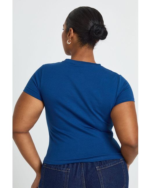 Boohoo Blue Plus Basic Short Sleeve Longline Fitted Top