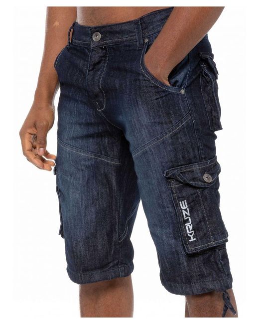 Kruze By Enzo Blue Cargo Combat Shorts for men