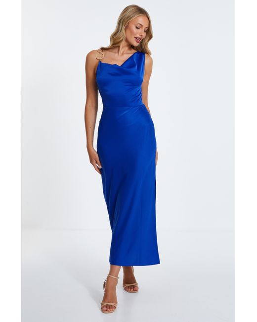 Quiz Blue Royal Satin Cowl Neck Midaxi Dress