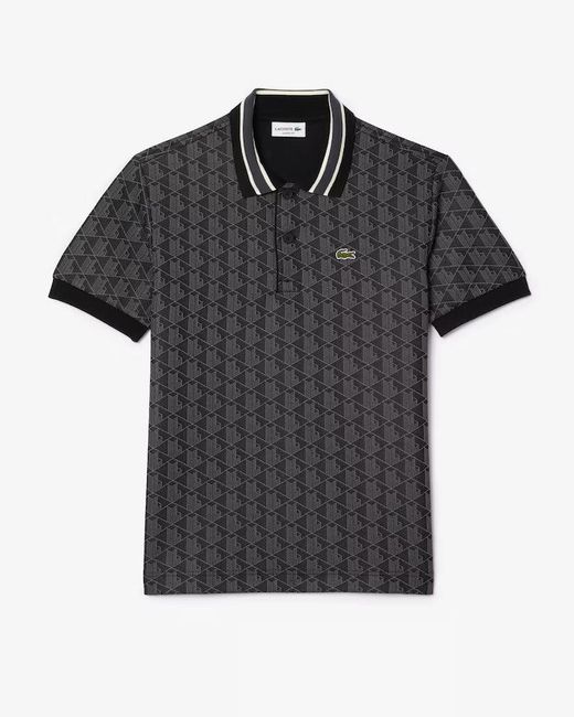Lacoste Black Monogram Polo- Cotton for men