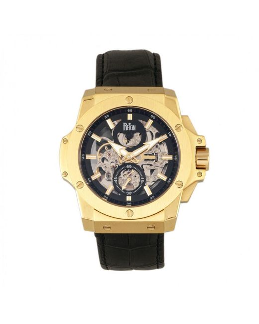 Reign Metallic Commodus Automatic Skeleton Leather-Band Watch for men