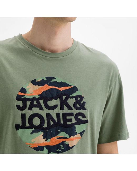 Jack & Jones Green Casual Cotton T-Shirt Crew Neck Short Sleeves for men