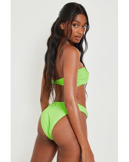 Boohoo Green Crinkle O-Ring Bandeau Bikini Top