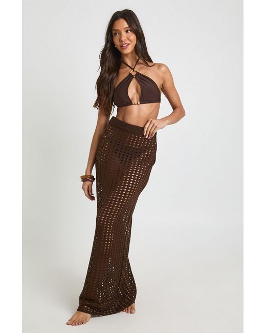Boohoo Brown Crochet Knit Maxi Skirt