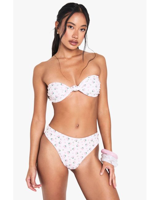 Boohoo Pink Swimwear Essentials Ditsy Floral High Waisted Bikini Bottoms