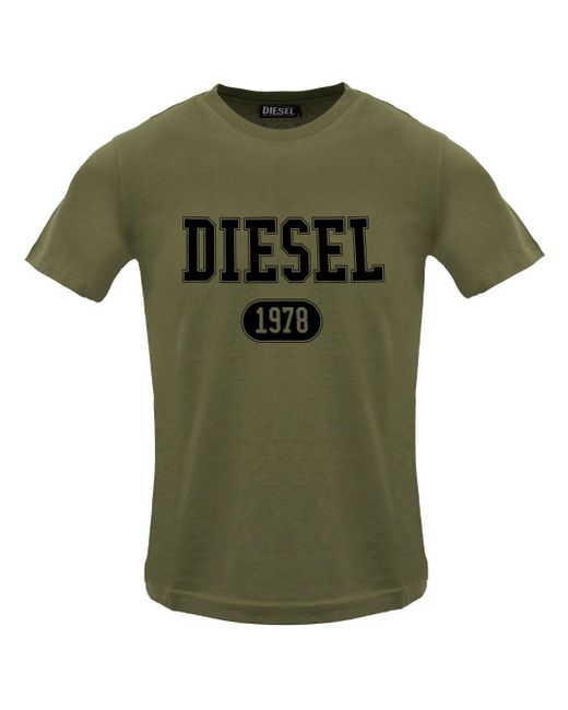DIESEL Green Varsity Logo Deep Depths T-Shirt for men