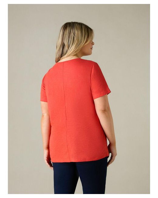 Live Unlimited Red Broderie Trim Jersey V-Neck Top