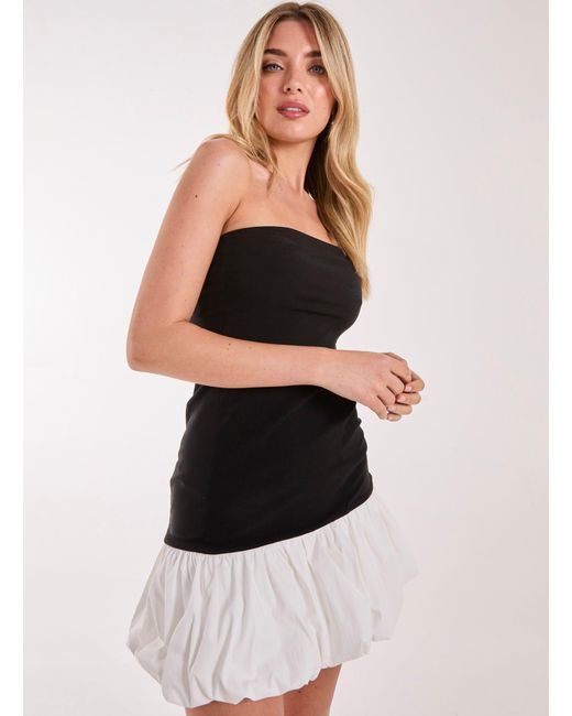 Pink Vanilla Black Contrast Puffball Mini Dress