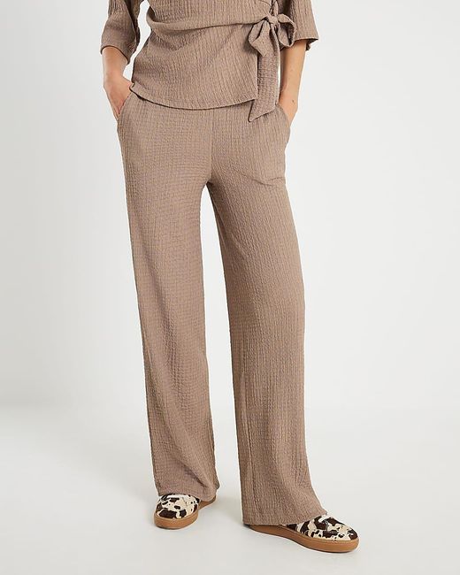River Island Natural Wide Leg Trousers Textured Cotton