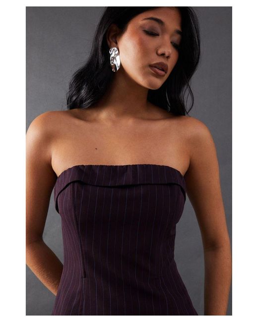 Warehouse Black Premium Pinstripe Bandeau Fold Over Top