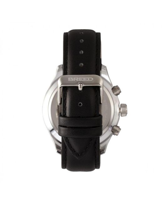 Breed Black Maverick Chronograph Leather-Band Watch W/Date for men