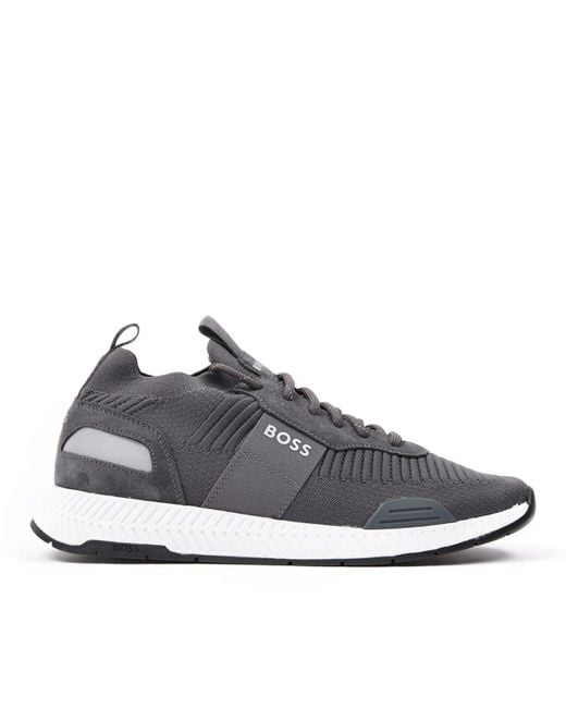Boss Gray Titanium Runn Repreve Sock Trainers for men