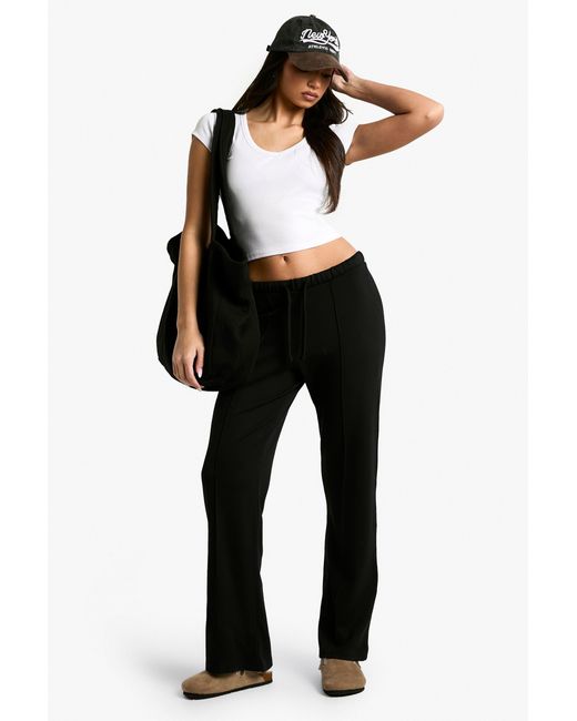 Boohoo Black Ponte Pintuck Drawstring Wide Leg Trouser