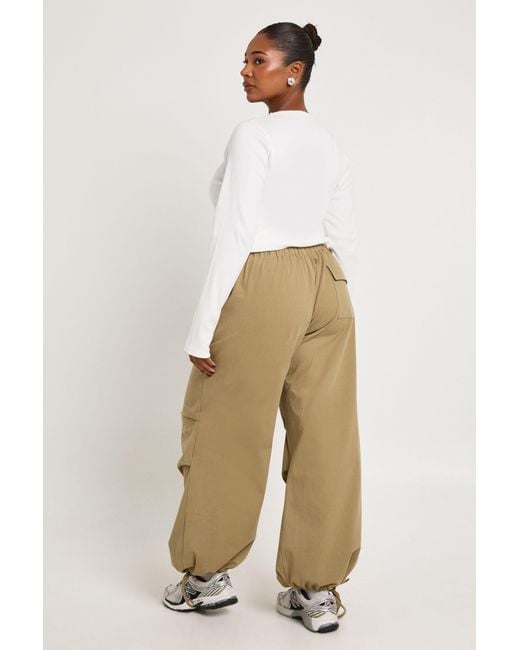 Boohoo Natural Plus Nylon Tie Waist Cargo Trouser