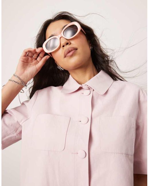 ASOS Pink Short Sleeve Crop Blazer With Linen