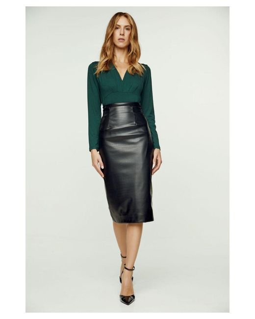 Conquista Gray Faux Croc Leather High Waist Pencil Skirt