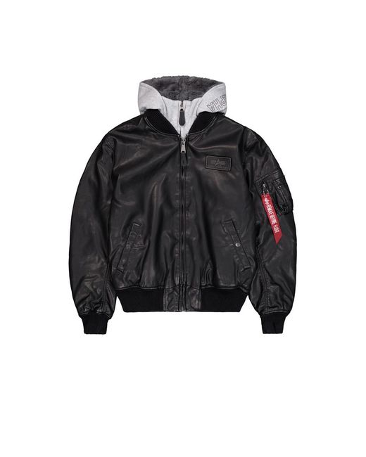 Alpha Industries Black Ma-1 D-Tec Faux Leather Bomber Jacket for men
