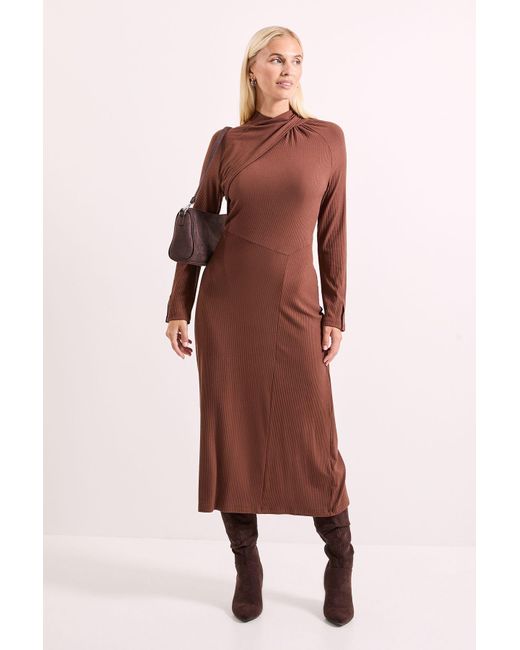PRINCIPLES Red Twist Detail Ribbed Jersey Midi Dress Viscose